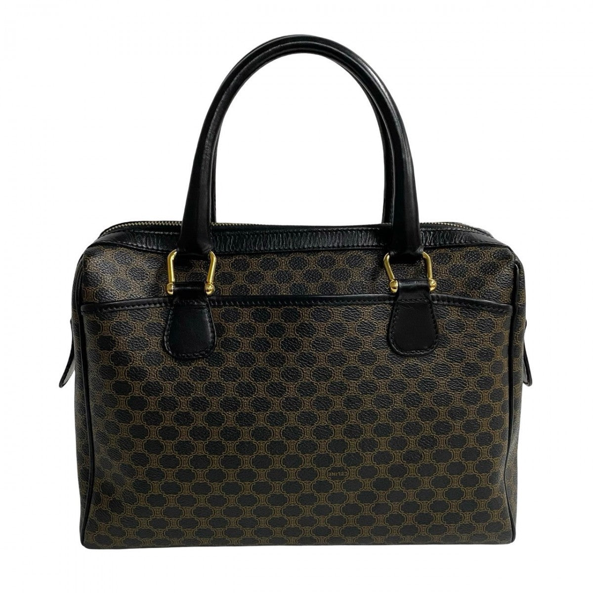 CELINE Handbag Leather, PVC Brown Macadam Blason Triomphe Pattern Women Used Authentic