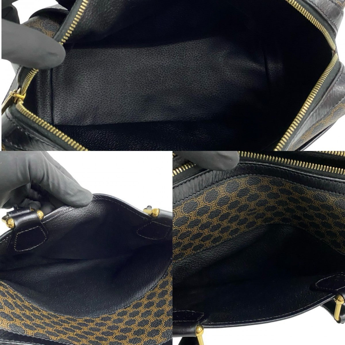 CELINE Handbag Leather, PVC Brown Macadam Blason Triomphe Pattern Women Used Authentic