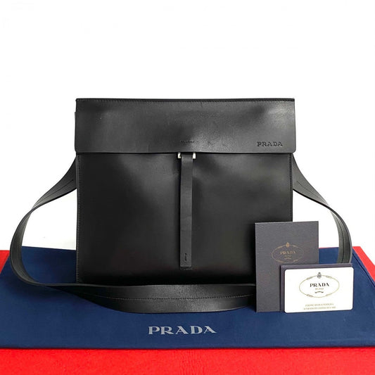 PRADA Shoulder Bag Leather, Nylon black PRADA logo Women Used Authentic
