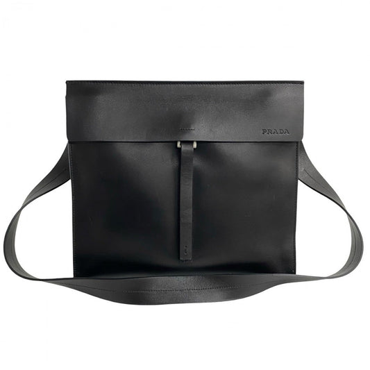 PRADA Shoulder Bag Leather, Nylon black PRADA logo Women Used Authentic
