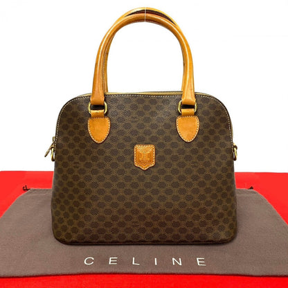 CELINE Handbag Leather, PVC Brown Macadam Blason Triomphe Pattern Women Used Authentic