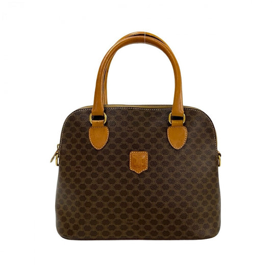 CELINE Handbag Leather, PVC Brown Macadam Blason Triomphe Pattern Women Used Authentic