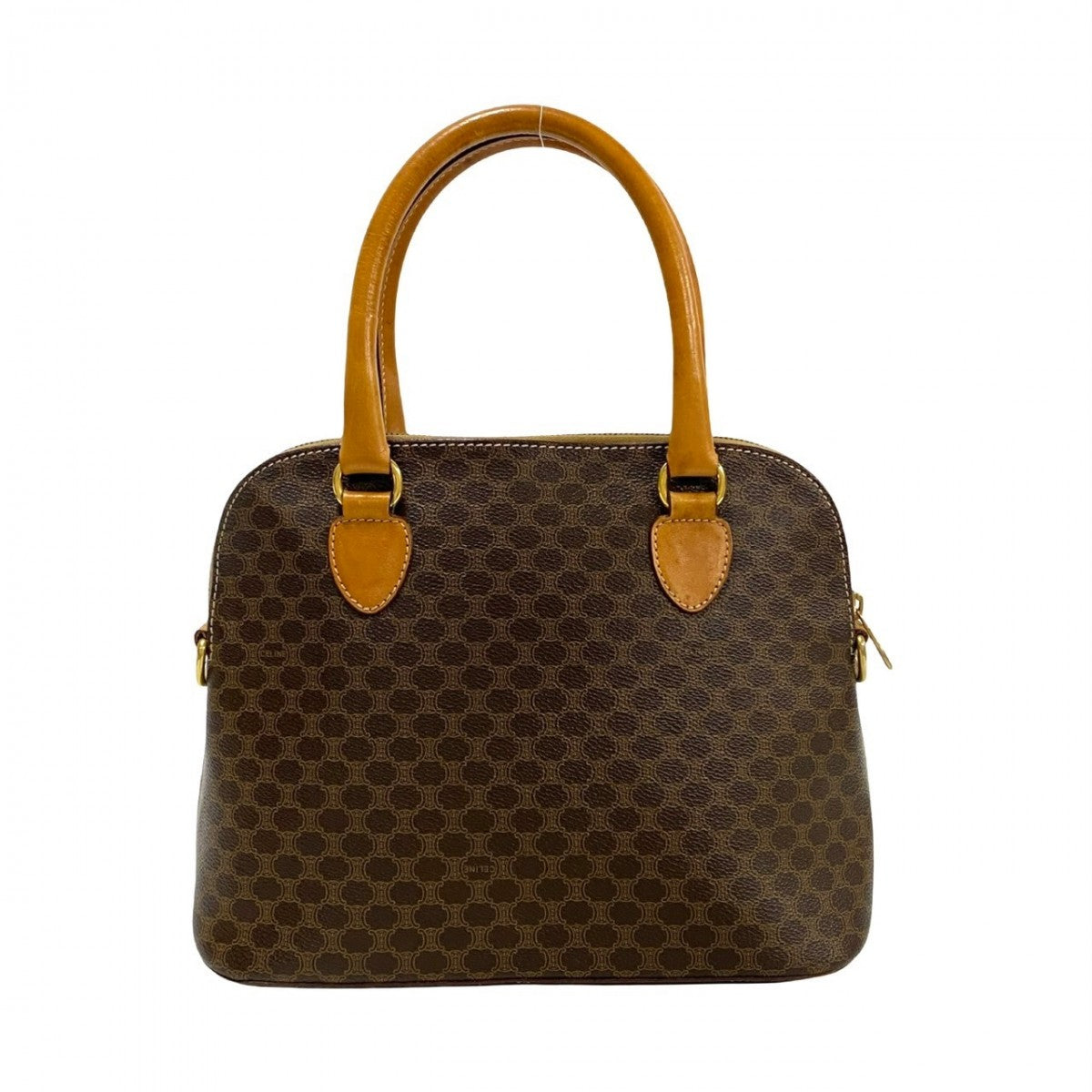 CELINE Handbag Leather, PVC Brown Macadam Blason Triomphe Pattern Women Used Authentic