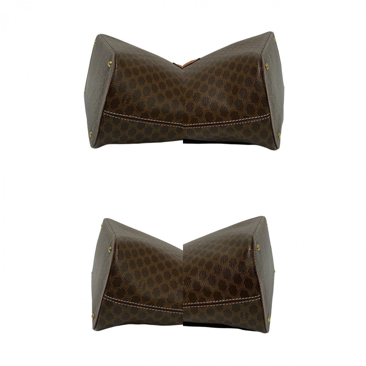 CELINE Handbag Leather, PVC Brown Macadam Blason Triomphe Pattern Women Used Authentic