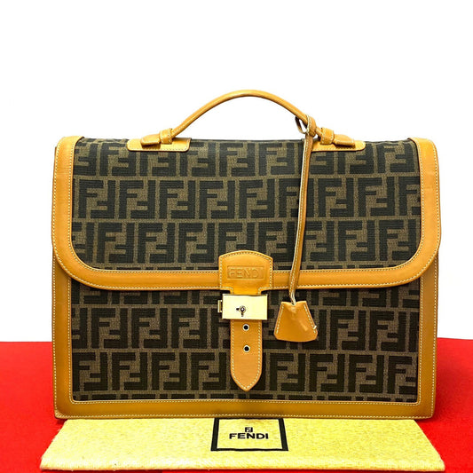 FENDI Business bag Canvas, Leather Brown Zucca FF Pattern mens Used Authentic