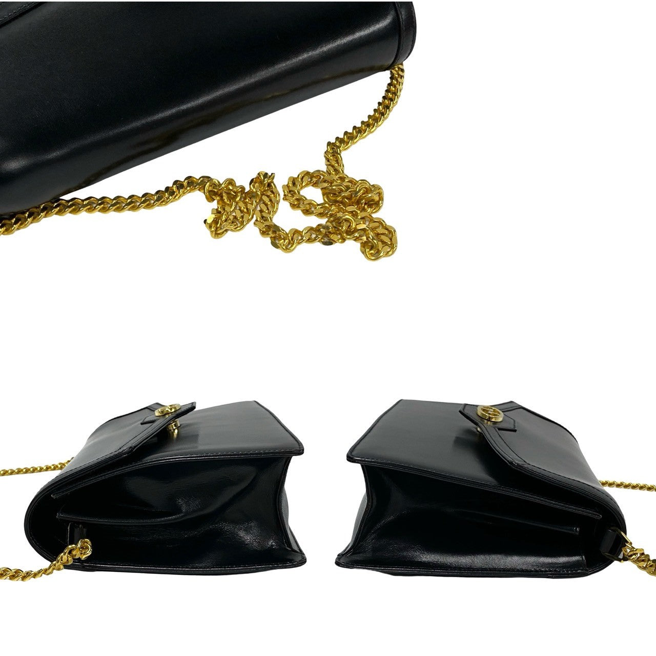 GUCCI Shoulder Bag leather black logo Metal Women Used Authentic