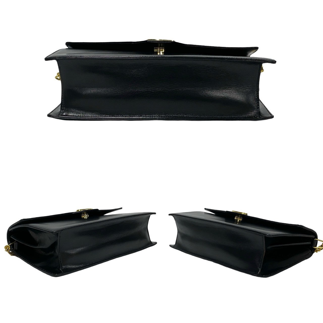 GUCCI Shoulder Bag leather black logo Metal Women Used Authentic