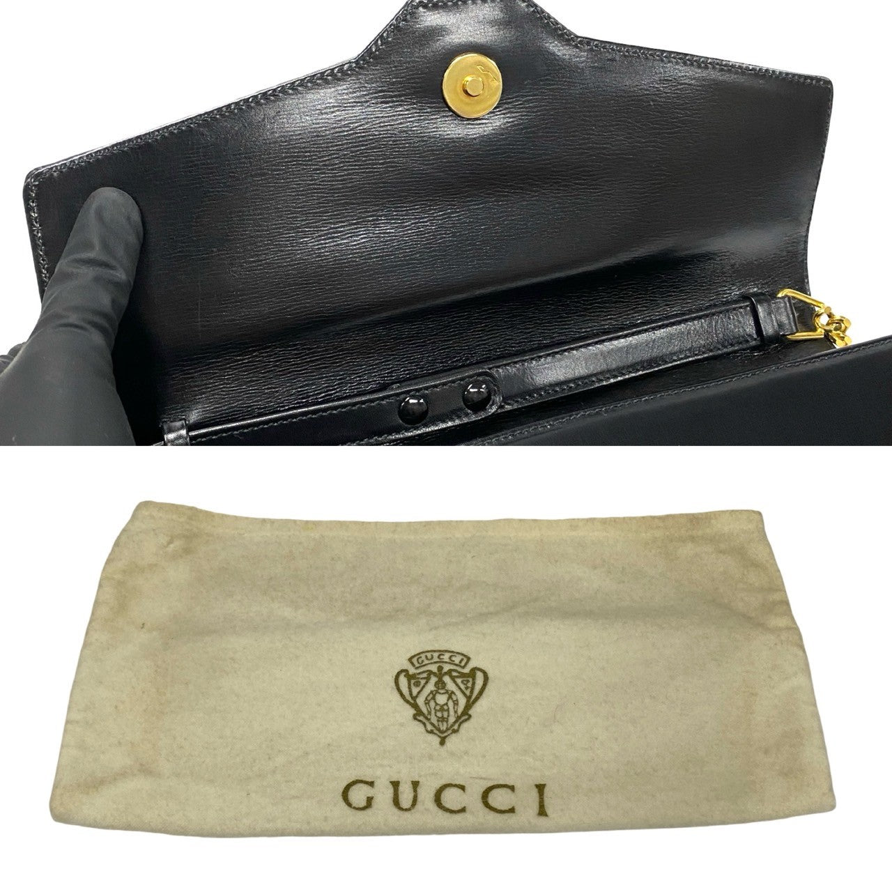 GUCCI Shoulder Bag leather black logo Metal Women Used Authentic