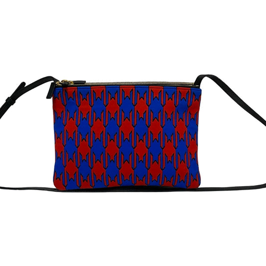 CELINE Shoulder Bag Leather, Cotton black Houndstooth pattern trio Women Used Authentic