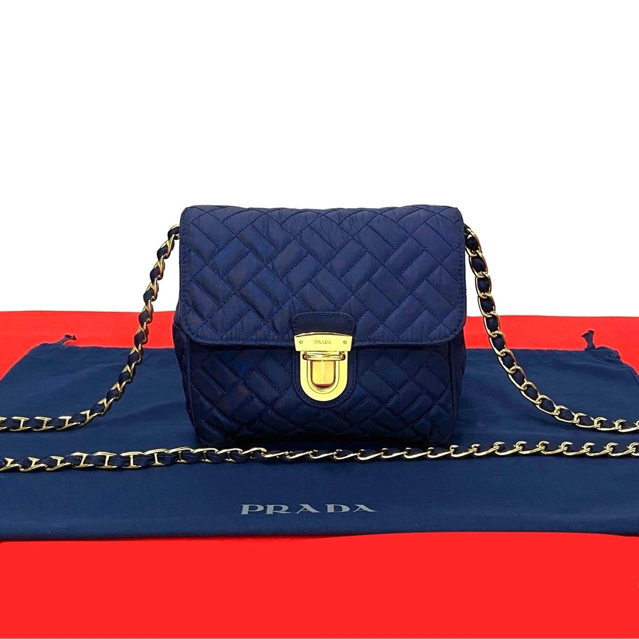 PRADA Shoulder Bag Nylon Navy PRADA logo Metal Women Used Authentic