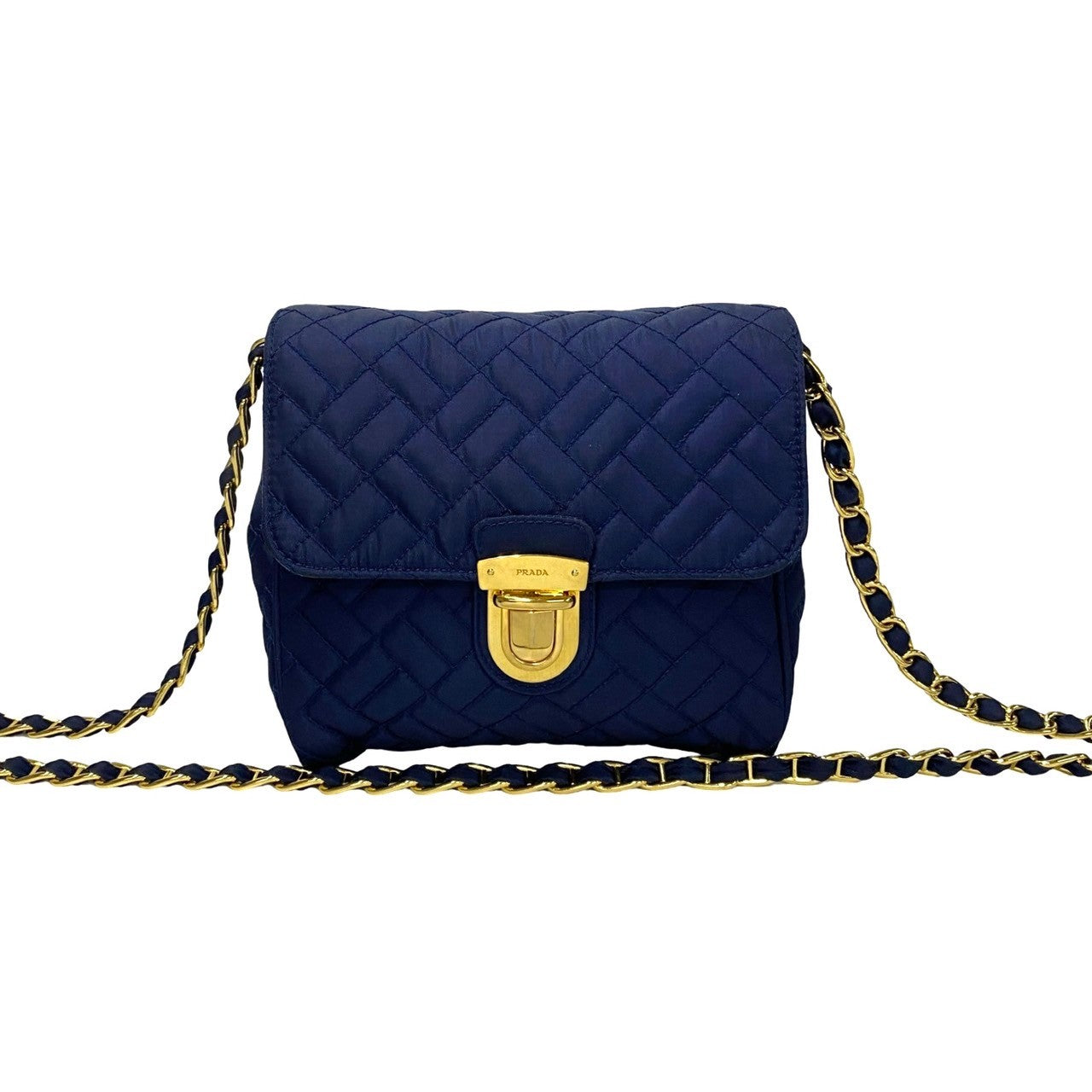 PRADA Shoulder Bag Nylon Navy PRADA logo Metal Women Used Authentic