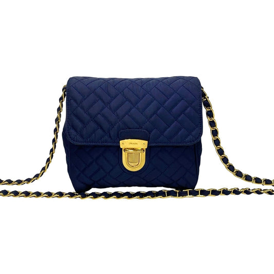 PRADA Shoulder Bag Nylon Navy PRADA logo Metal Women Used Authentic