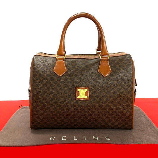CELINE Handbag Leather, PVC Brown Macadam Blazon Pattern Triomphe logo Metal Women Used Authentic