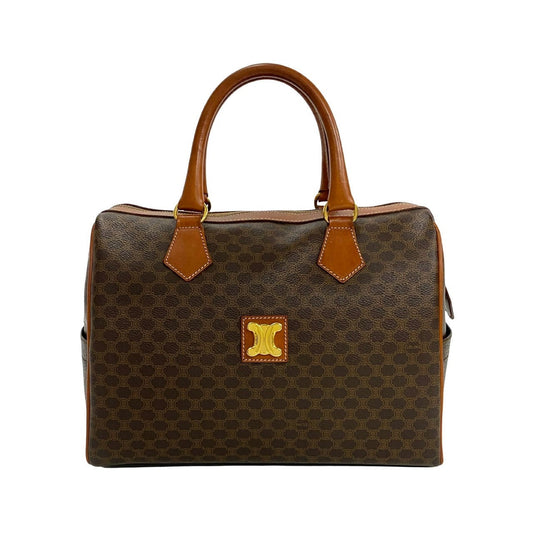 CELINE Handbag Leather, PVC Brown Macadam Blazon Pattern Triomphe logo Metal Women Used Authentic