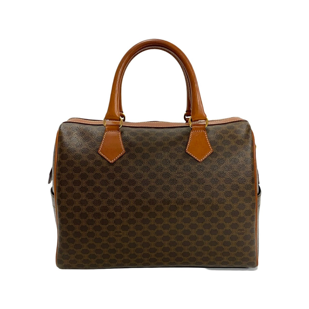 CELINE Handbag Leather, PVC Brown Macadam Blazon Pattern Triomphe logo Metal Women Used Authentic