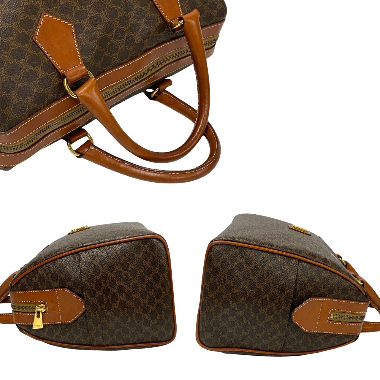 CELINE Handbag Leather, PVC Brown Macadam Blazon Pattern Triomphe logo Metal Women Used Authentic