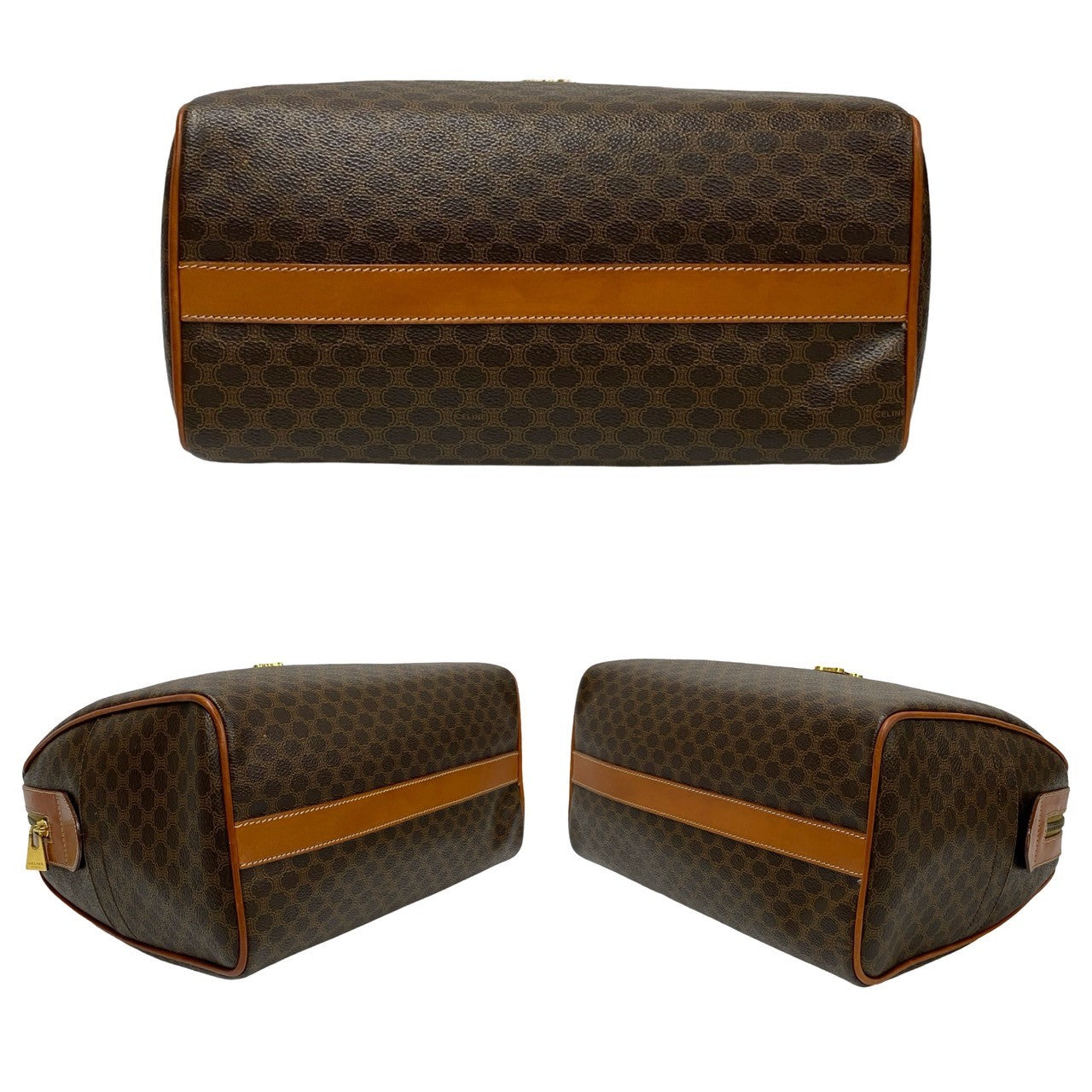 CELINE Handbag Leather, PVC Brown Macadam Blazon Pattern Triomphe logo Metal Women Used Authentic