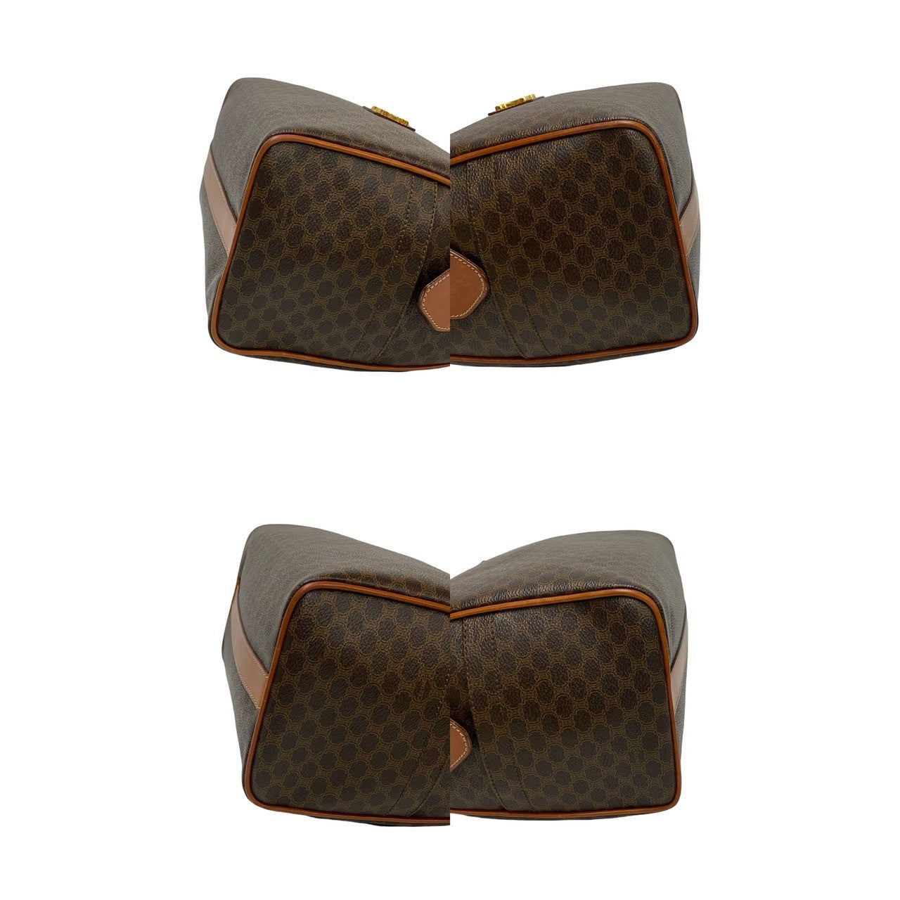 CELINE Handbag Leather, PVC Brown Macadam Blazon Pattern Triomphe logo Metal Women Used Authentic