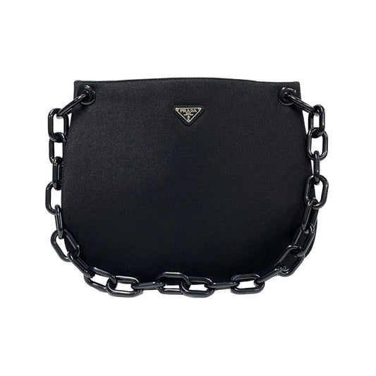 PRADA Shoulder Bag Canvas, Plastic black PRADA triangle logo Women Used Authentic