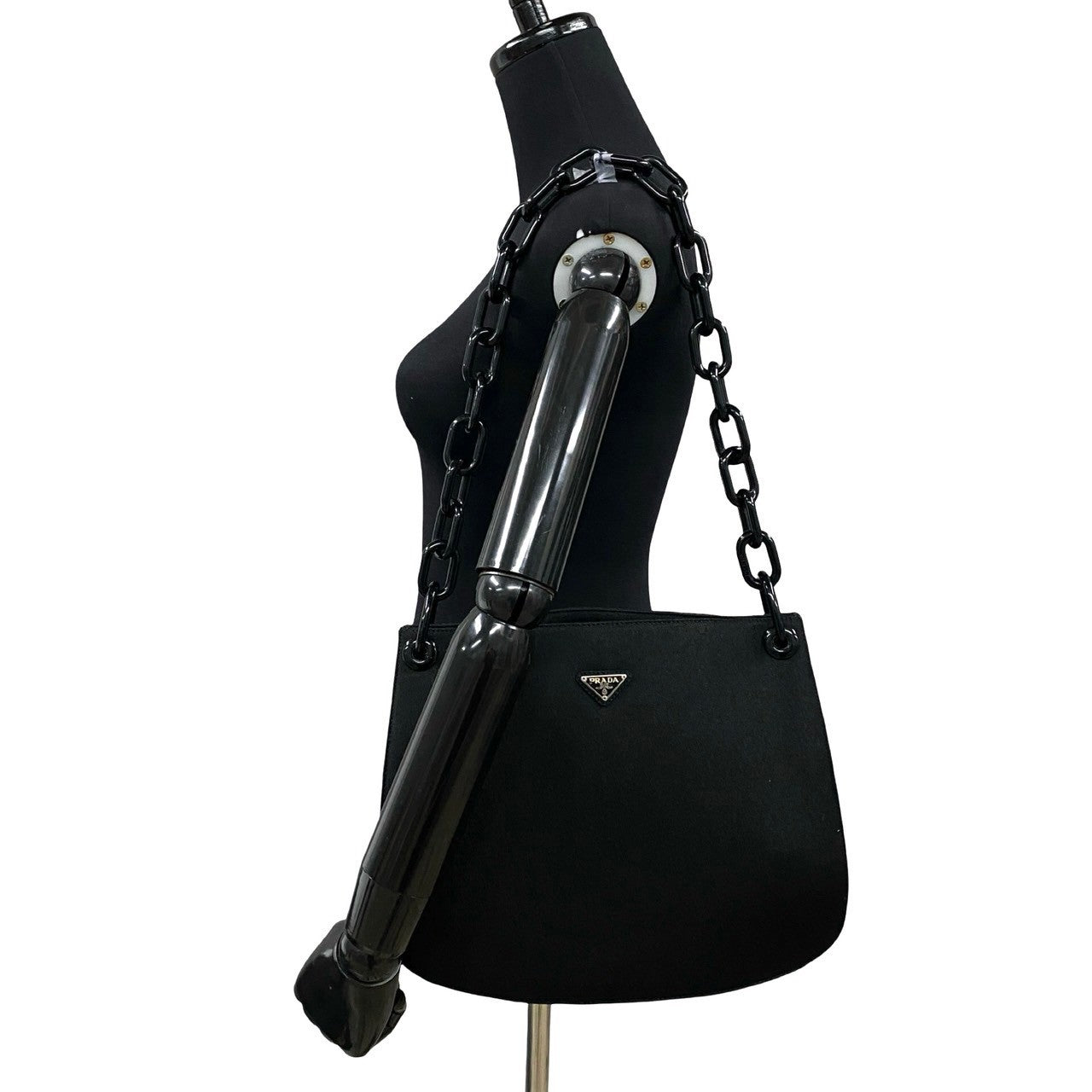PRADA Shoulder Bag Canvas, Plastic black PRADA triangle logo Women Used Authentic