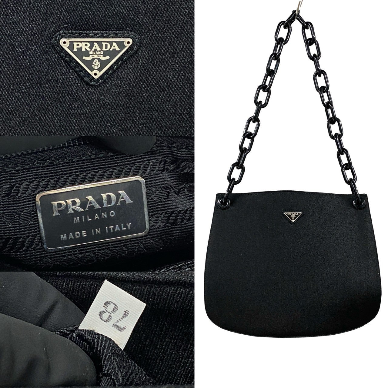 PRADA Shoulder Bag Canvas, Plastic black PRADA triangle logo Women Used Authentic