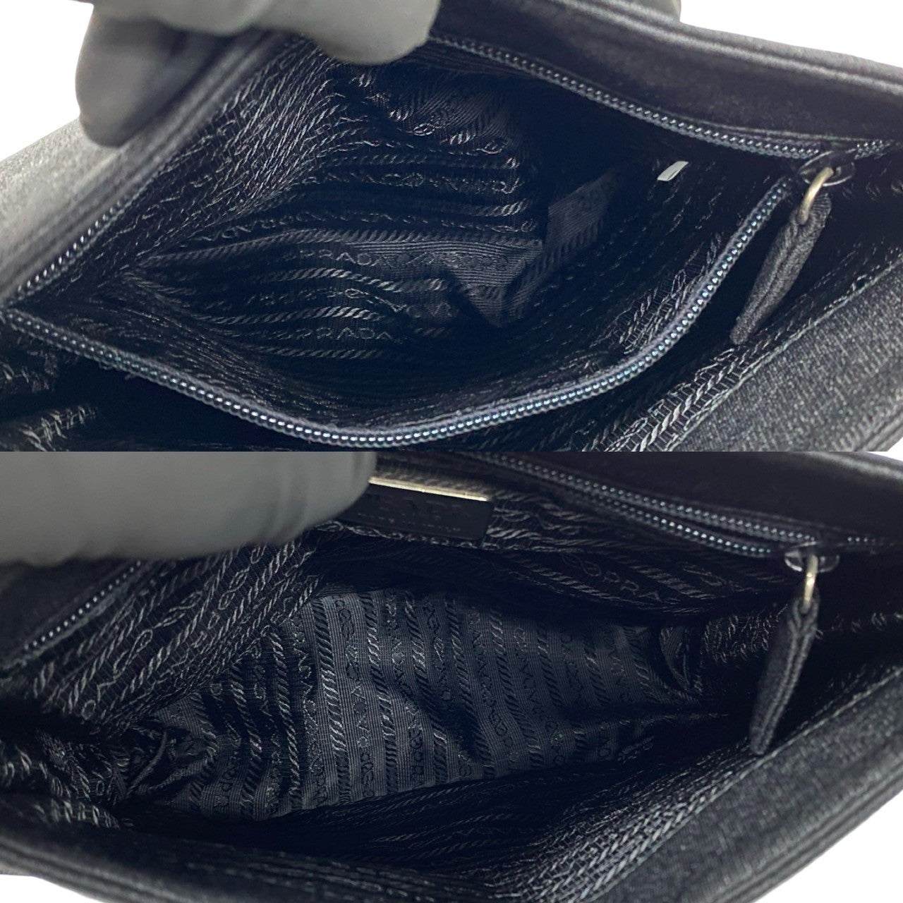 PRADA Shoulder Bag Canvas, Plastic black PRADA triangle logo Women Used Authentic
