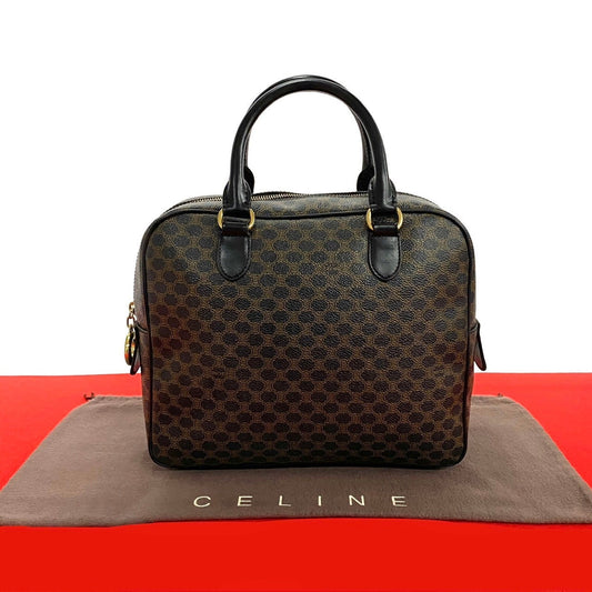 CELINE Handbag Leather, PVC black Macadam Blason Triomphe Pattern Women Used Authentic