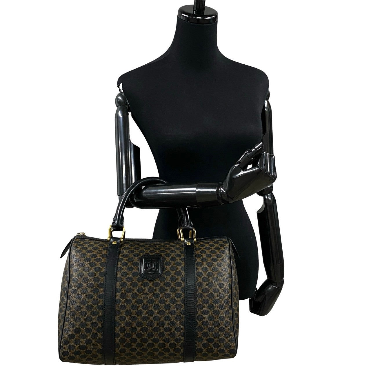 CELINE Handbag Leather, PVC black Macadam Blason Triomphe logo Women Used Authentic