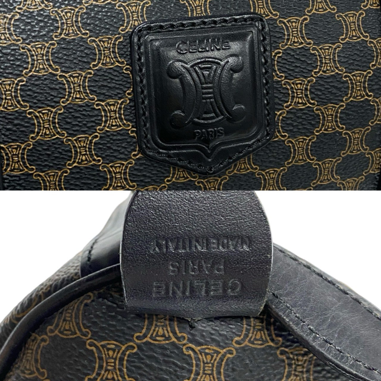 CELINE Handbag Leather, PVC black Macadam Blason Triomphe logo Women Used Authentic