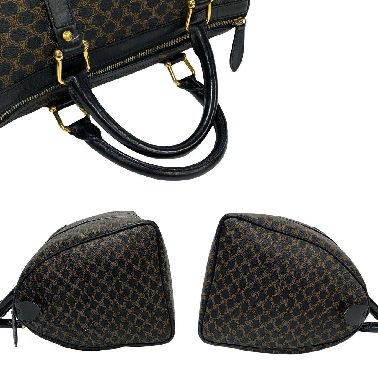 CELINE Handbag Leather, PVC black Macadam Blason Triomphe logo Women Used Authentic