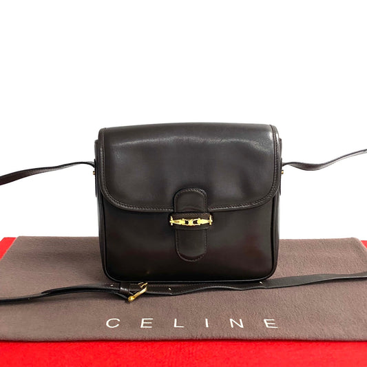 CELINE Shoulder Bag leather Brown Triomphe Metal Women Used Authentic