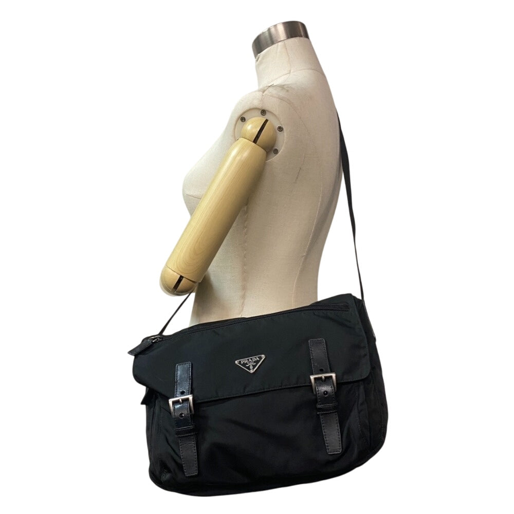 PRADA Shoulder Bag Nylon, Leather black Triangular plate