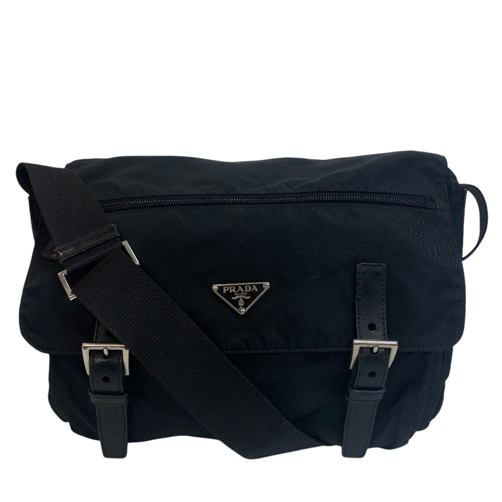 PRADA Shoulder Bag Nylon, Leather black Triangular plate