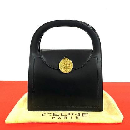CELINE Handbag leather black Globe logo Metal Women Used Authentic