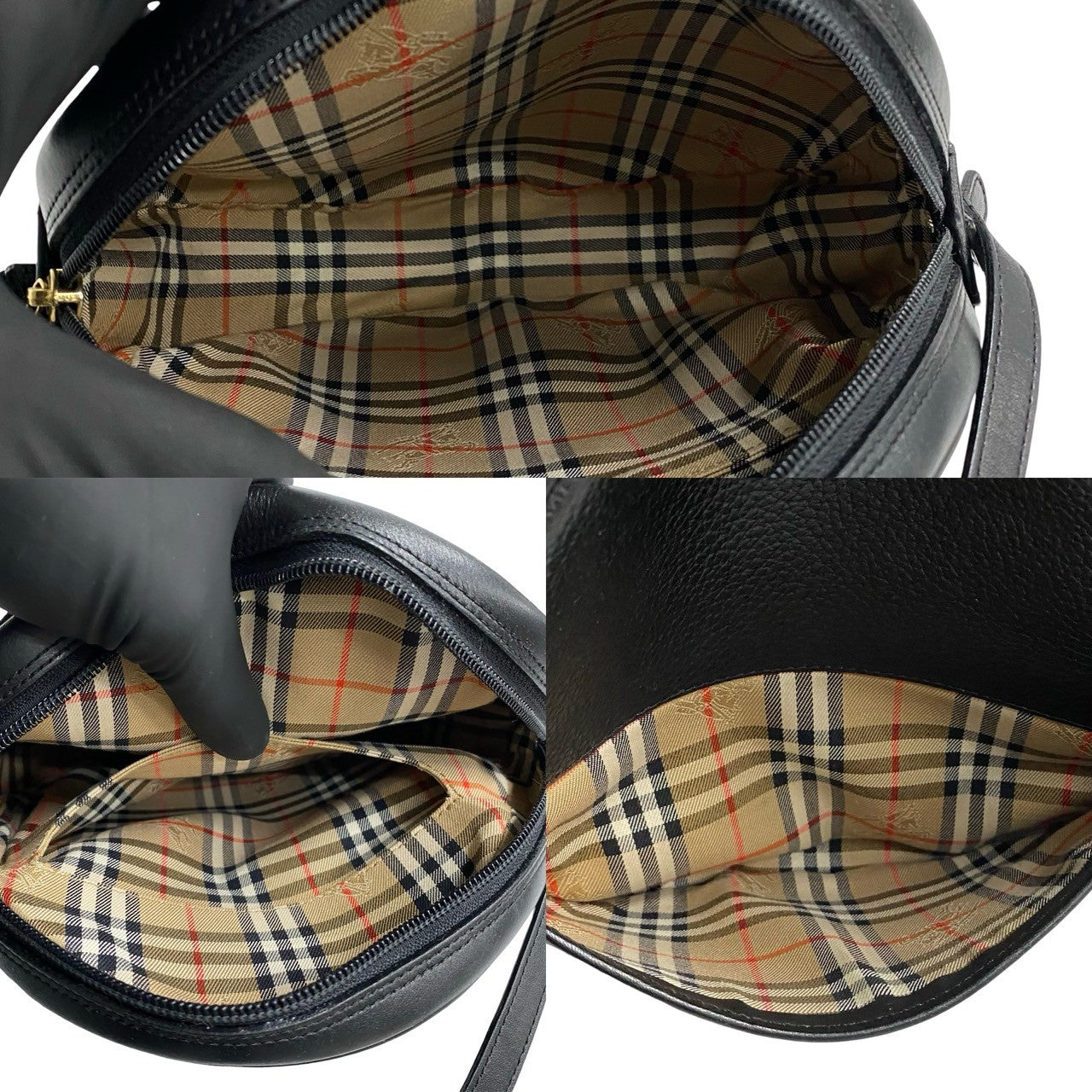 BURBERRY Shoulder Bag leather black Nova Check Women Used Authentic