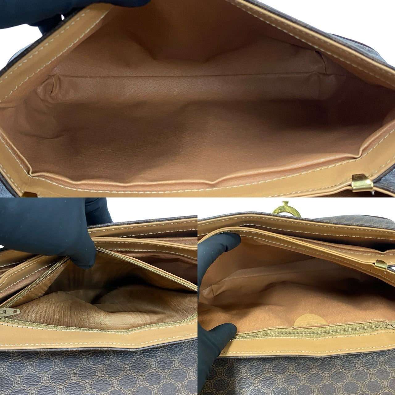 CELINE Handbag Leather, PVC Brown Macadam Brazon Women Used Authentic