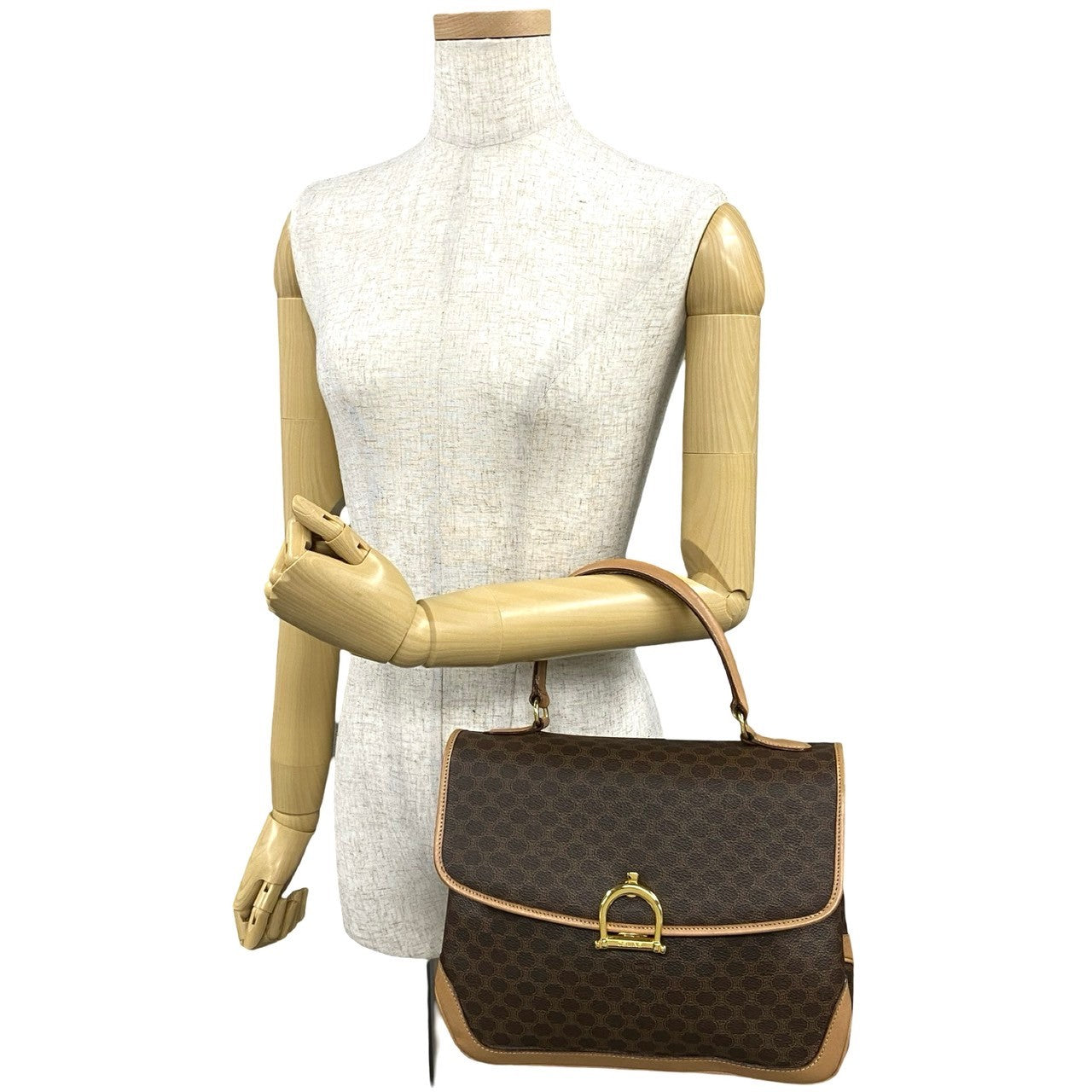 CELINE Handbag Leather, PVC Brown Macadam Brazon Women Used Authentic