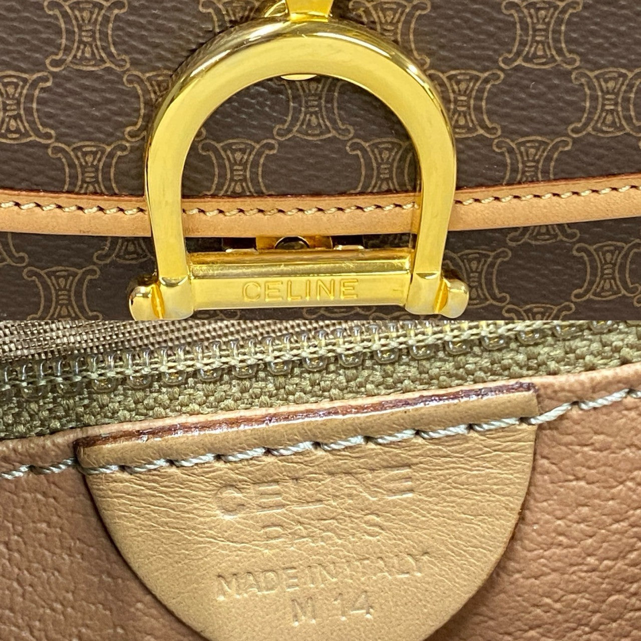 CELINE Handbag Leather, PVC Brown Macadam Brazon Women Used Authentic