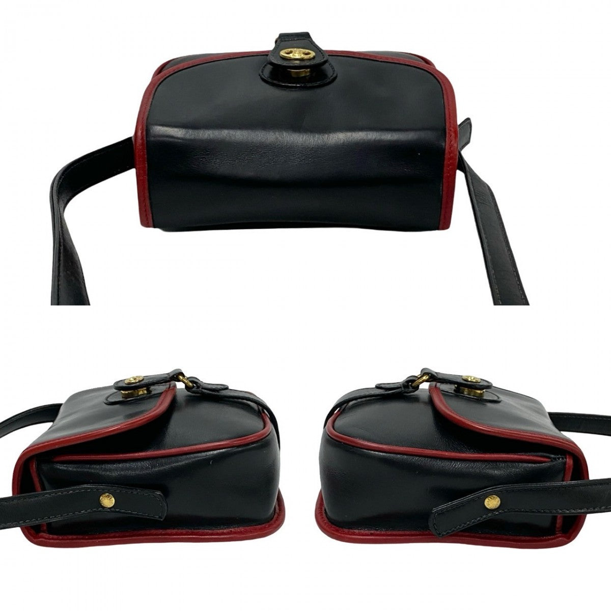 CELINE Shoulder Bag leather black Triomphe logo Metal Women Used Authentic