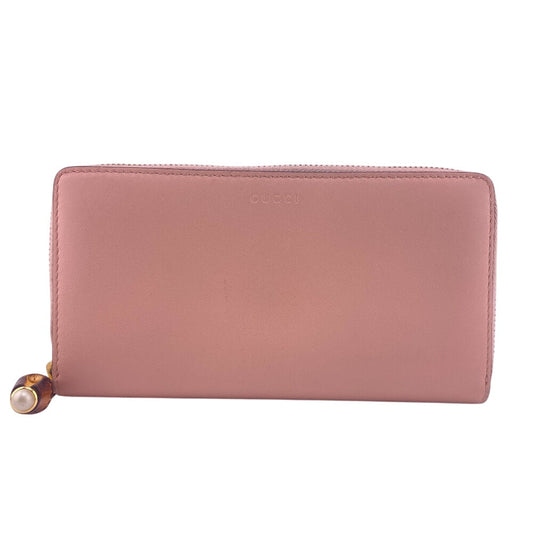 GUCCI Long Wallet Purse 453158 leather pink Nim Fair Bamboo