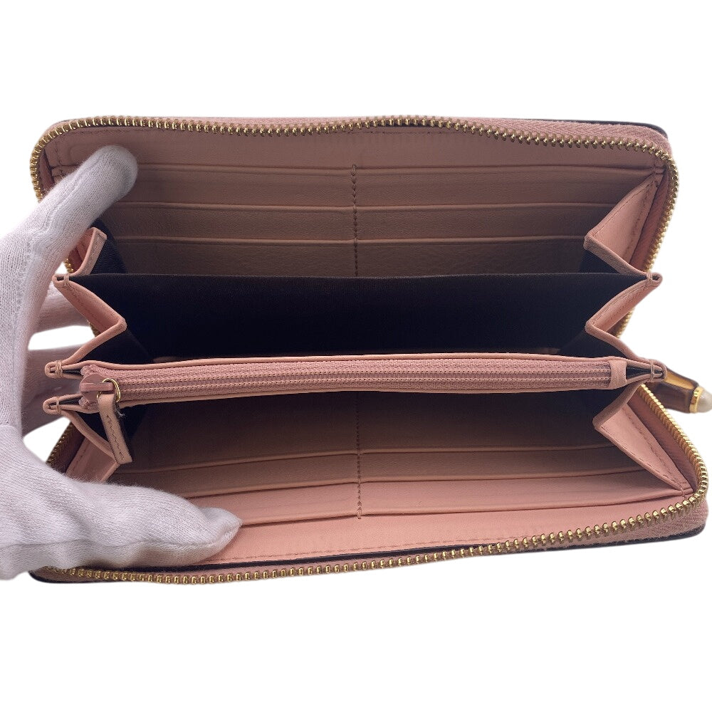 GUCCI Long Wallet Purse 453158 leather pink Nim Fair Bamboo