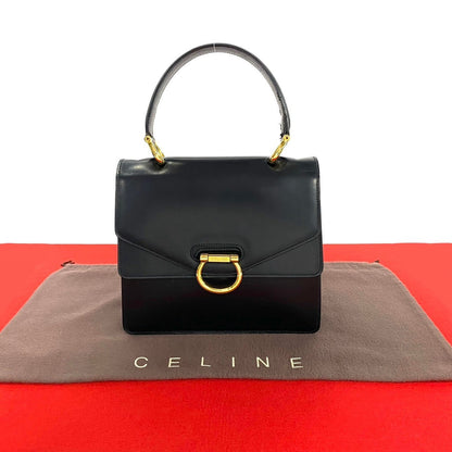 CELINE Handbag leather black Gancini Metal Women Used Authentic