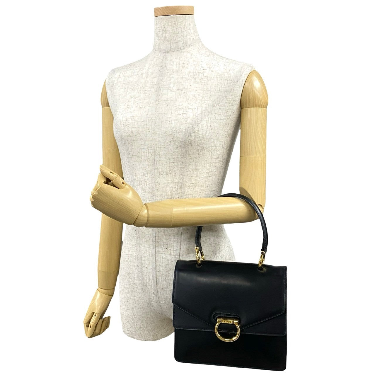 CELINE Handbag leather black Gancini Metal Women Used Authentic