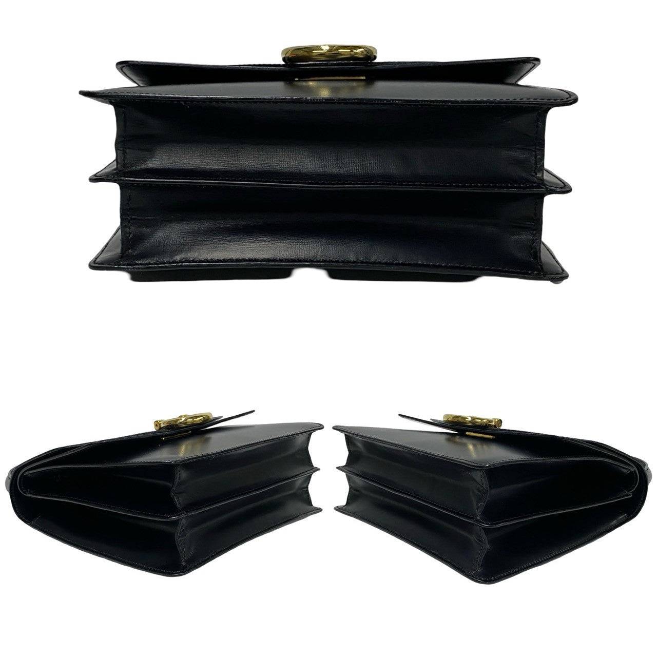 CELINE Handbag leather black Gancini Metal Women Used Authentic