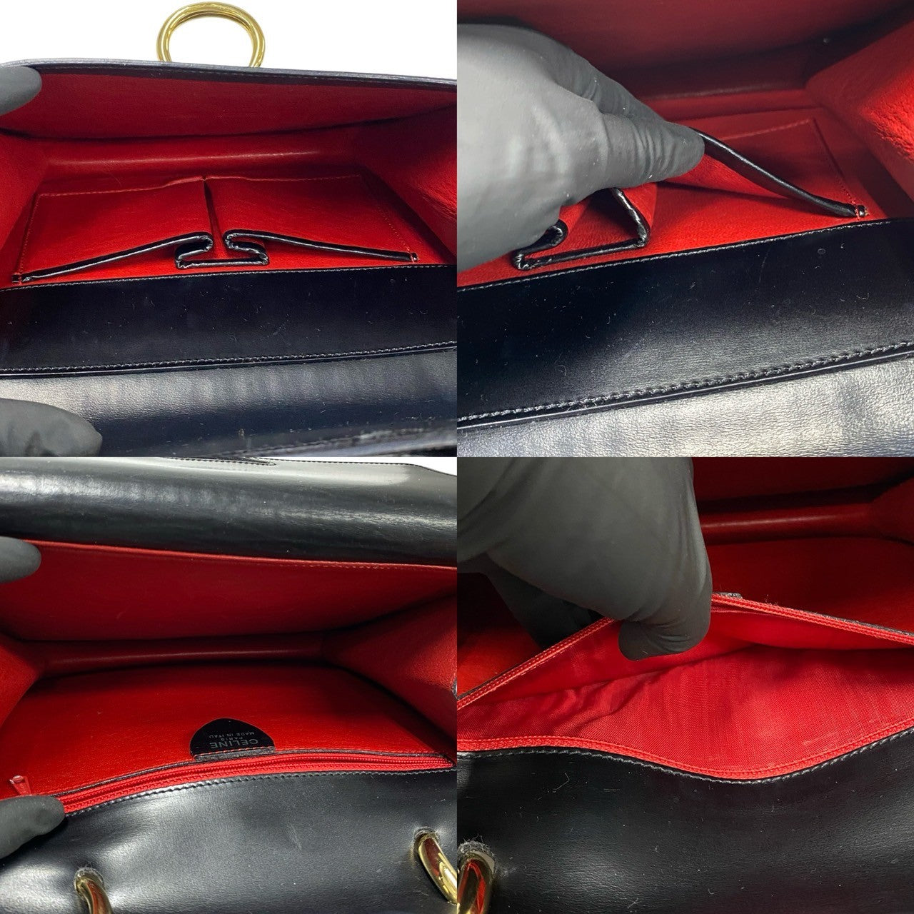 CELINE Handbag leather black Gancini Metal Women Used Authentic
