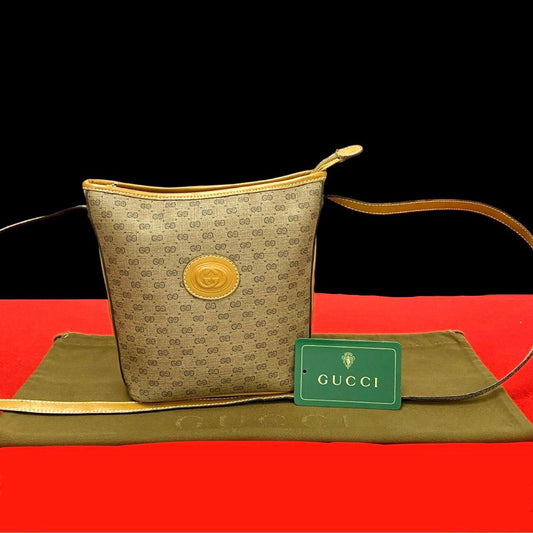 GUCCI Shoulder Bag Leather, PVC Brown Micro GG logo Women Used Authentic
