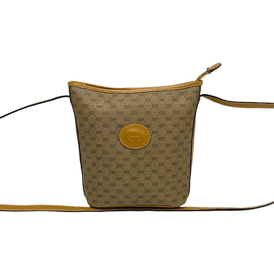 GUCCI Shoulder Bag Leather, PVC Brown Micro GG logo Women Used Authentic