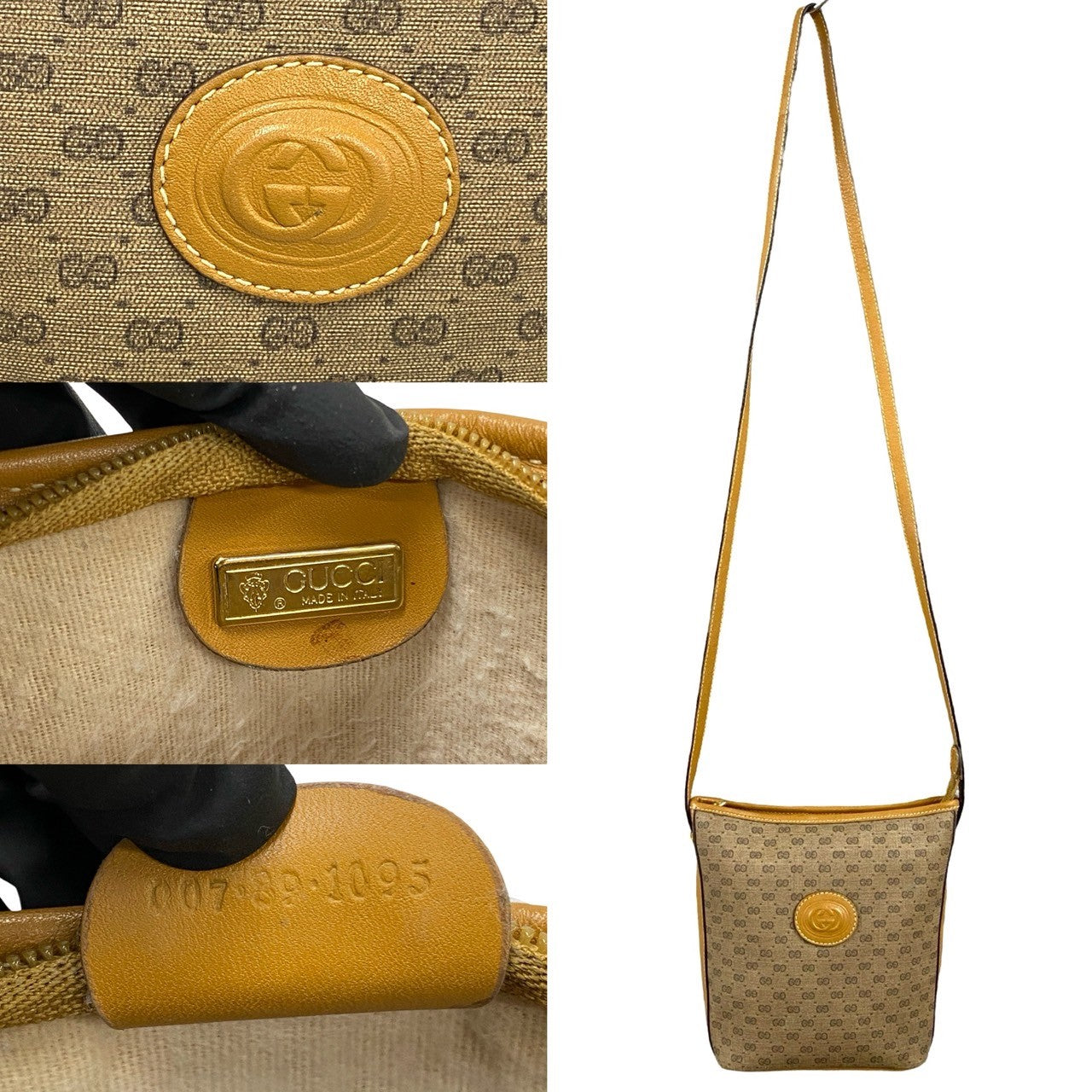 GUCCI Shoulder Bag Leather, PVC Brown Micro GG logo Women Used Authentic