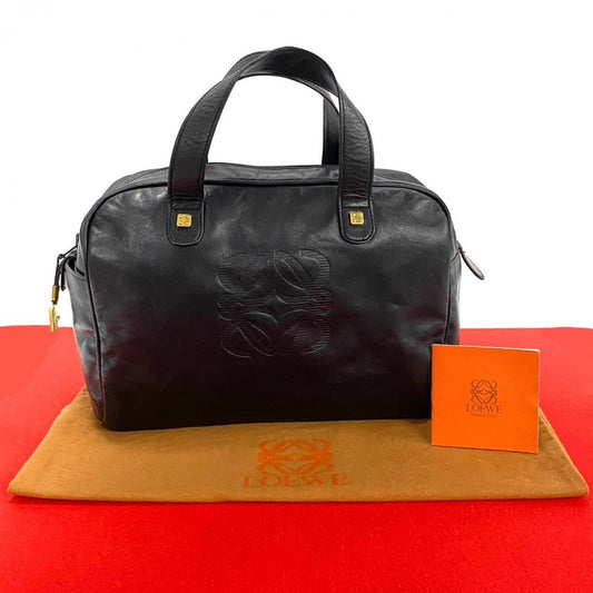 LOEWE Handbag leather black Anagram logo Women Used Authentic