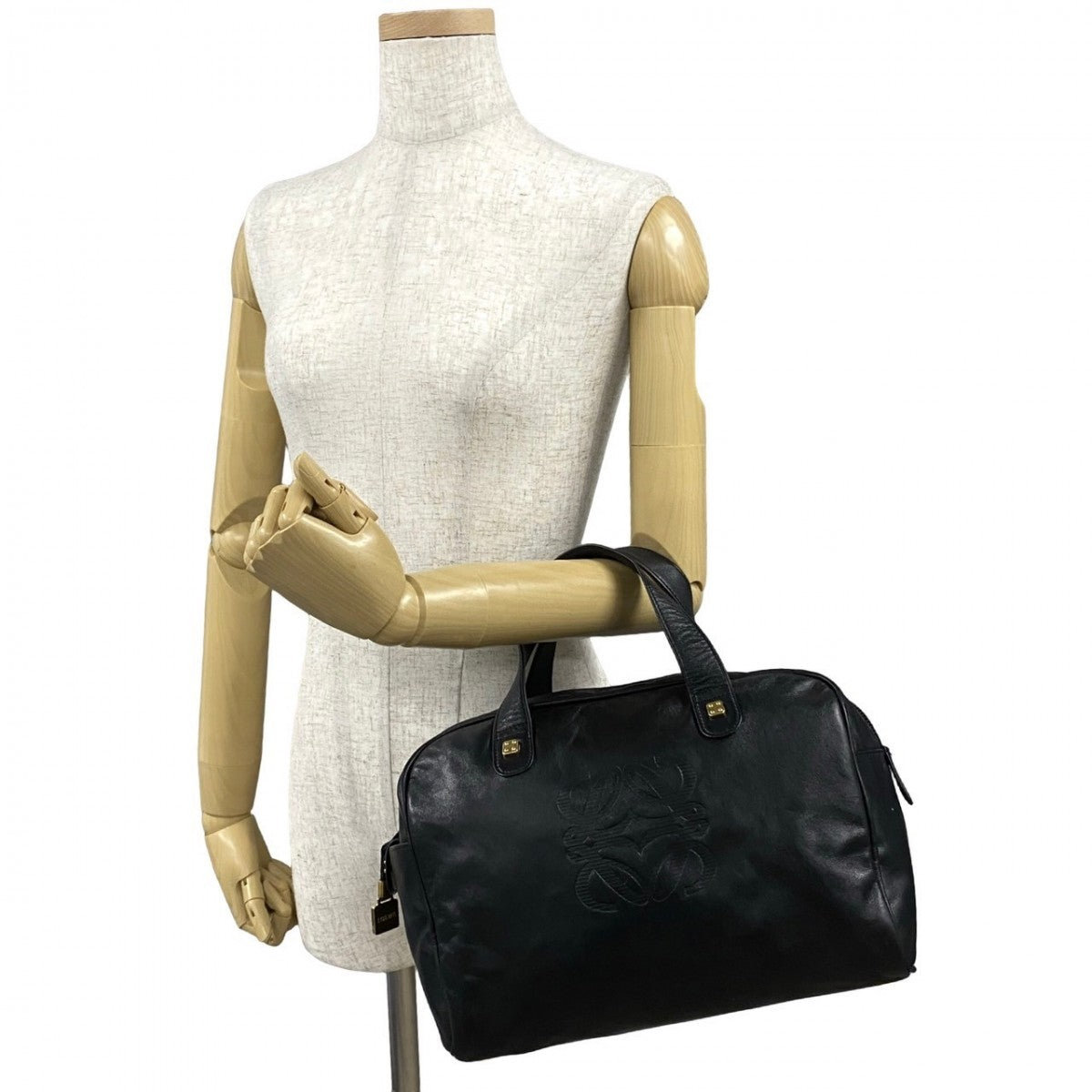 LOEWE Handbag leather black Anagram logo Women Used Authentic